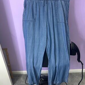 Light Wash Chambray Drawstring Linen Pants